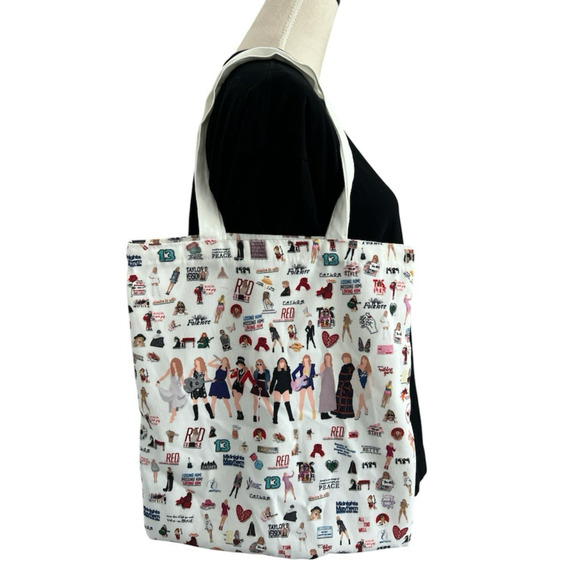 Taylor Swift Eras Tour Themed Canvas Tote Bag Reuseable Groceries School - Picture 1 of 7